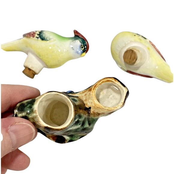 Vintage Salt & Pepper Shakers Set Birds on Branch 3pc Set Porcelain Decorative - Picture 5 of 8